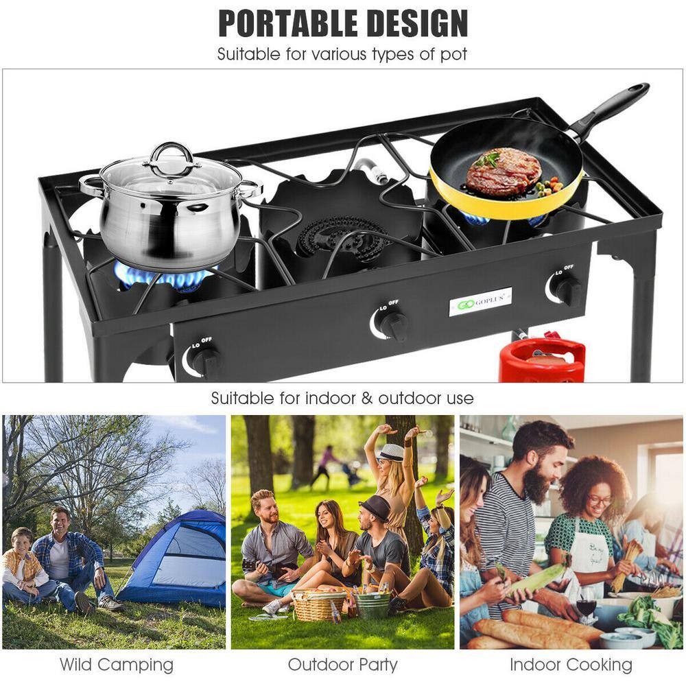 Costway Portable Propane 225000-BTU 3 Burner Gas Cooker Outdoor Camp Stove BBQ Roaster OP70485