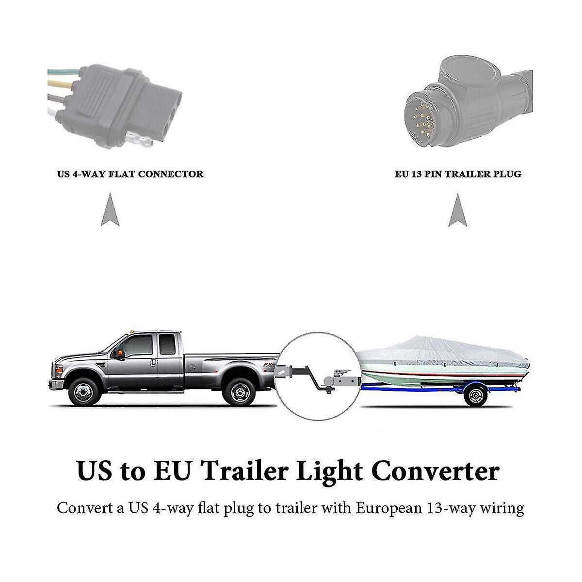 Us To Eu Trailer Light Converter For Us 4-pin Flat Plug Socket To European Trailer 13-pin Round Plu