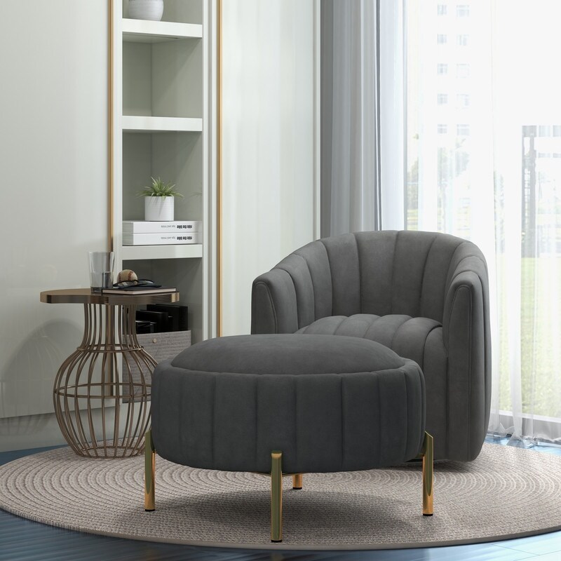 SEYNAR Contemporary Tufted Velvet Swivel Club Chair with Ottoman Set