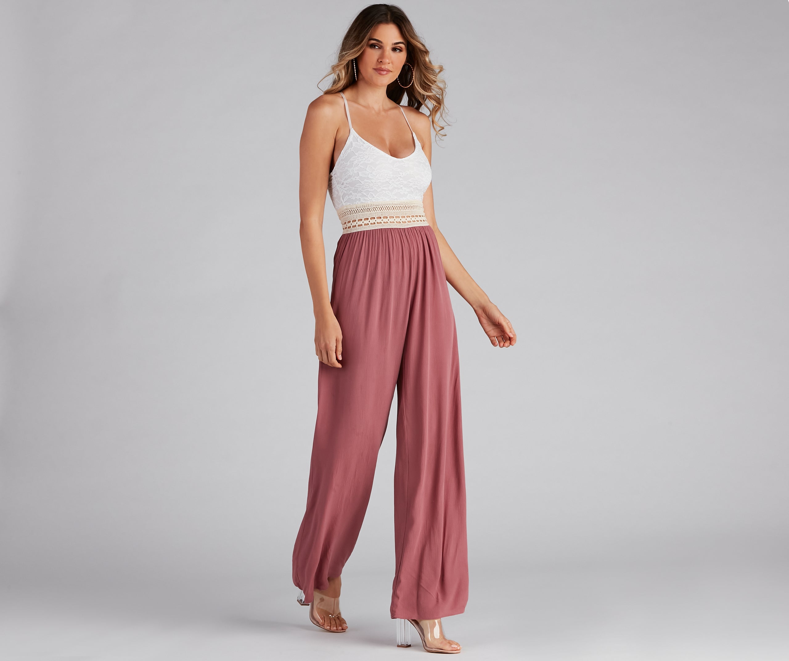 Timeless Beauty Crochet And Gauze Jumpsuit