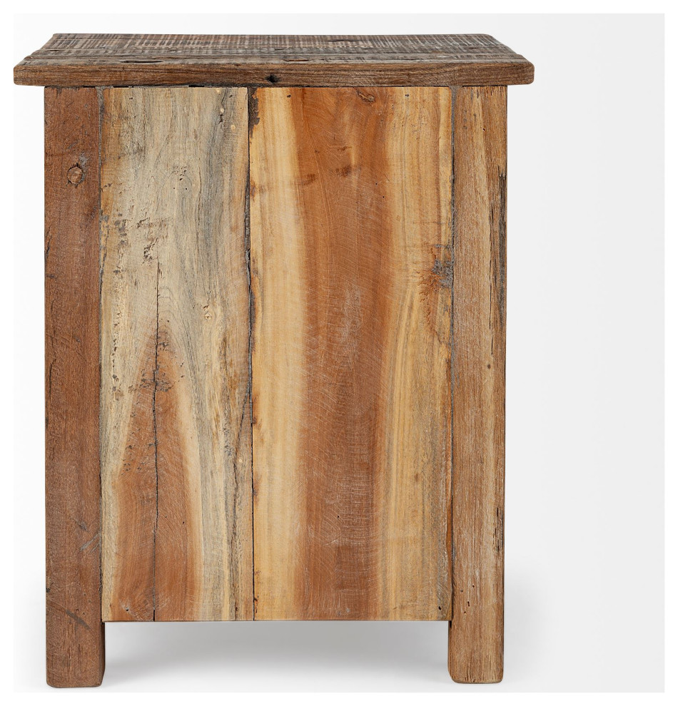 HomeRoots Medium Brown Wood Square Top End Table With Rustic Metal Drawers   Rustic   Side Tables And End Tables   by VirVentures  Houzz