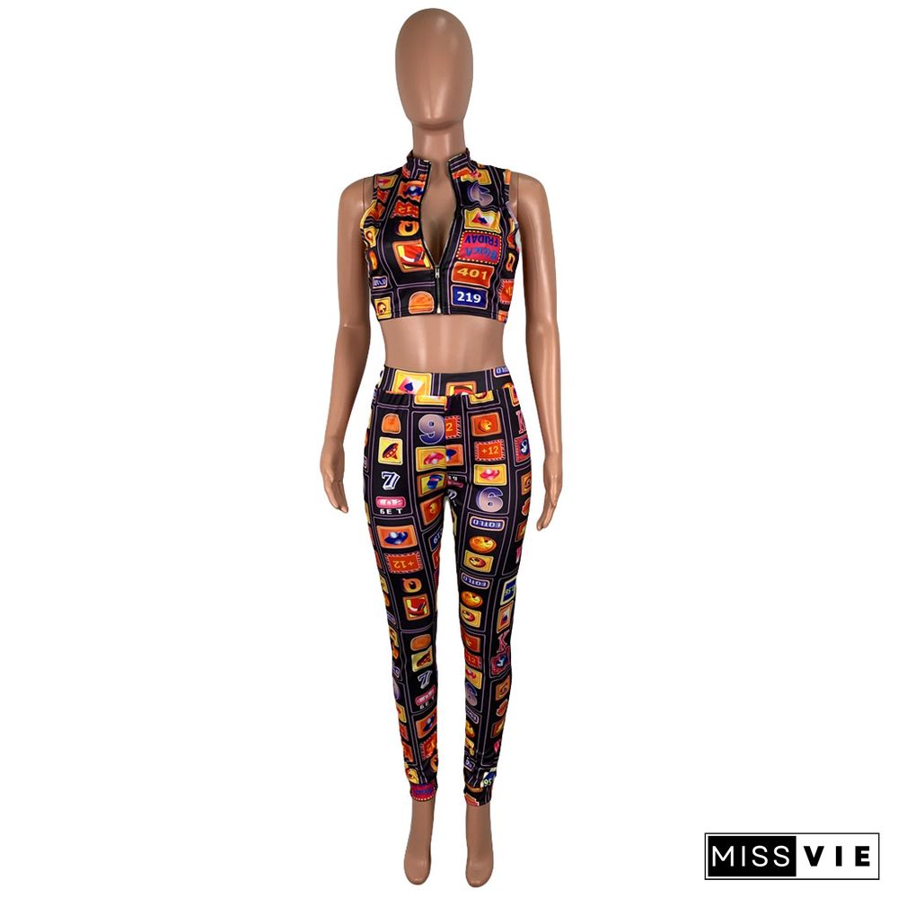 New Fashion Sleeveless Print Two Pieces Pants Set