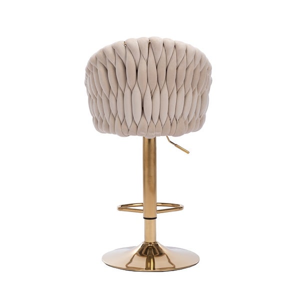 Fabric Adjustable Height Swivel Bar Stools with Golden Footrest