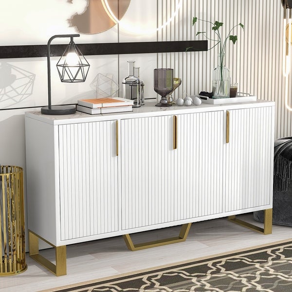 sideboard with Four Doors Metal Legs and Adjustable Shelves