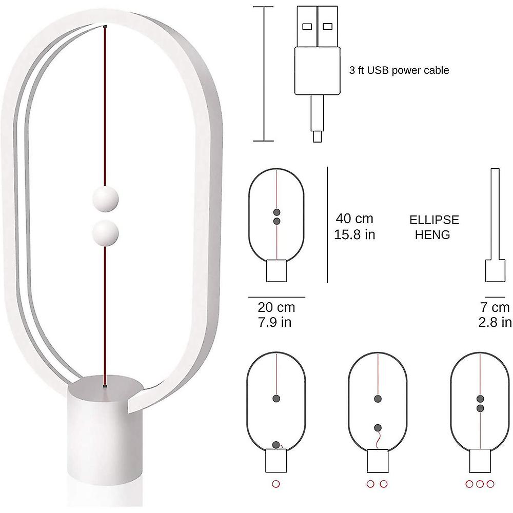 Heng Balance Lamp Ellipse Magnetic Mid-air Switch Usb Powered Led Lamp， Warm Eye-care Led Lamp， Night Lamp