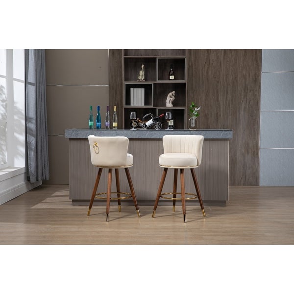 Bar Stools Set of 2， Modern Upholstered Counter Height Bar Chairs with Solid Wood Legs and Footrest for Home Bar Kitchen