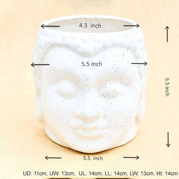 4.3 inch (11 cm) Buddha Marble Finish Ceramic Pot (White) (set of 2)