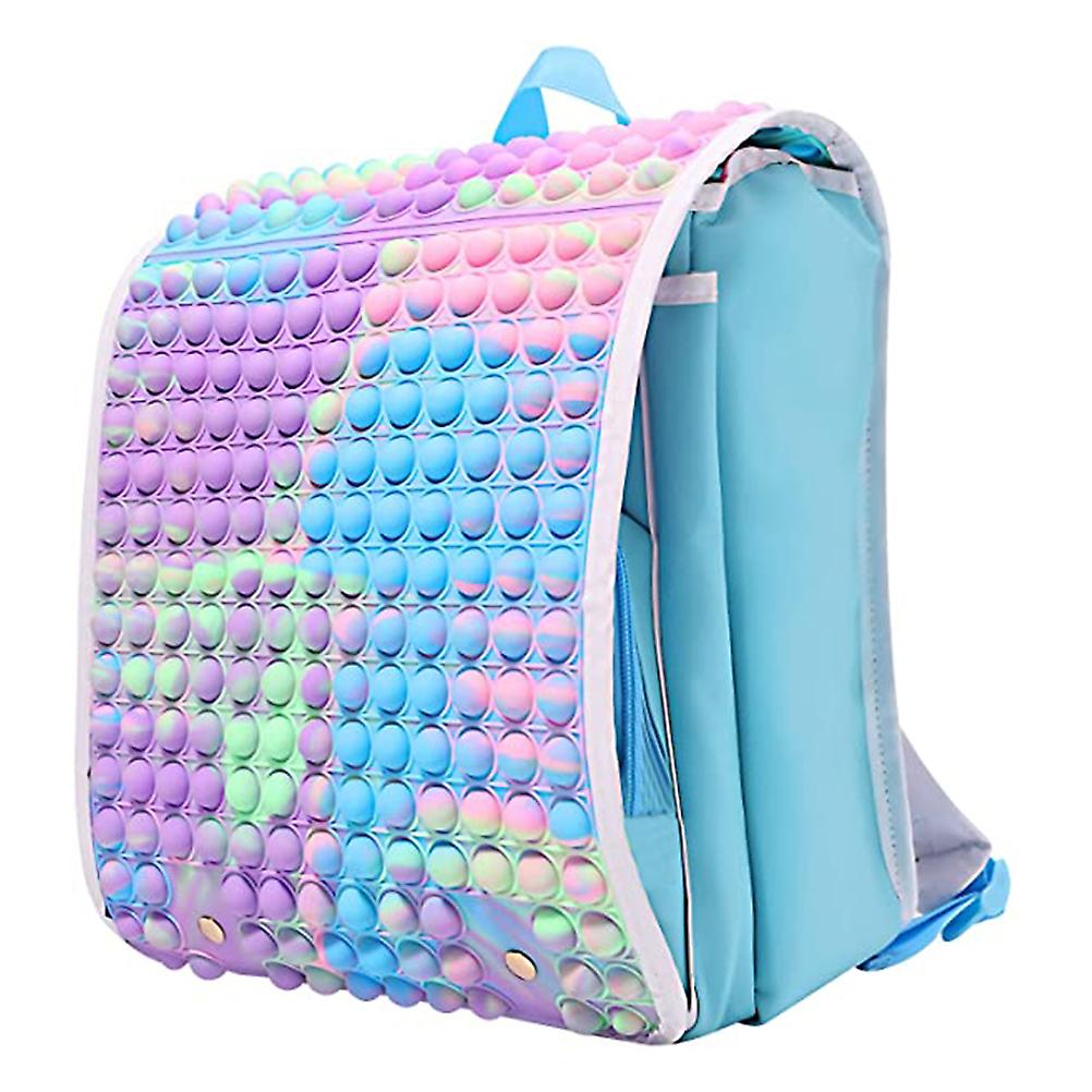 Rainbow Push Bubble Backpack with Adjustable Straps for Kids Antistress Toy Waterproof Large Capacity Storage Bag