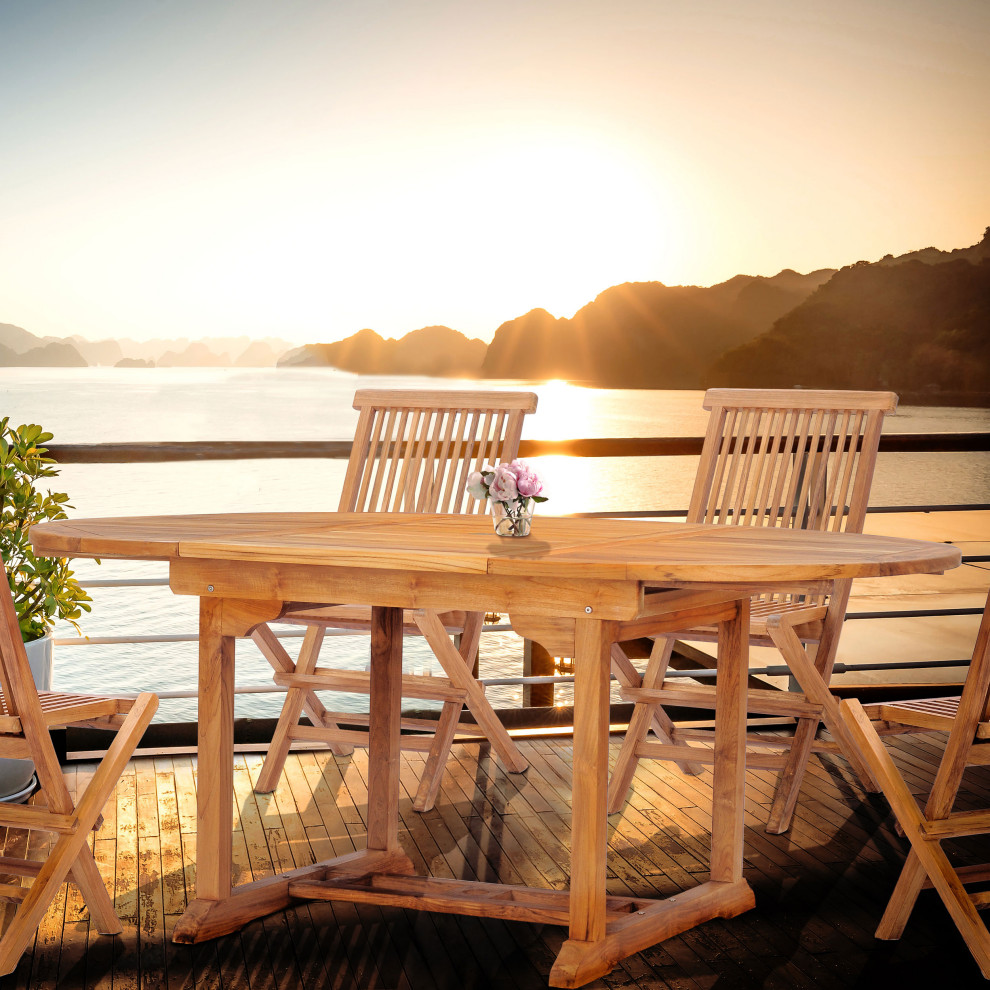 Seven Seas Teak Round to Oval Outdoor Patio Extension Table   Transitional   Outdoor Dining Tables   by Chic Teak  Houzz