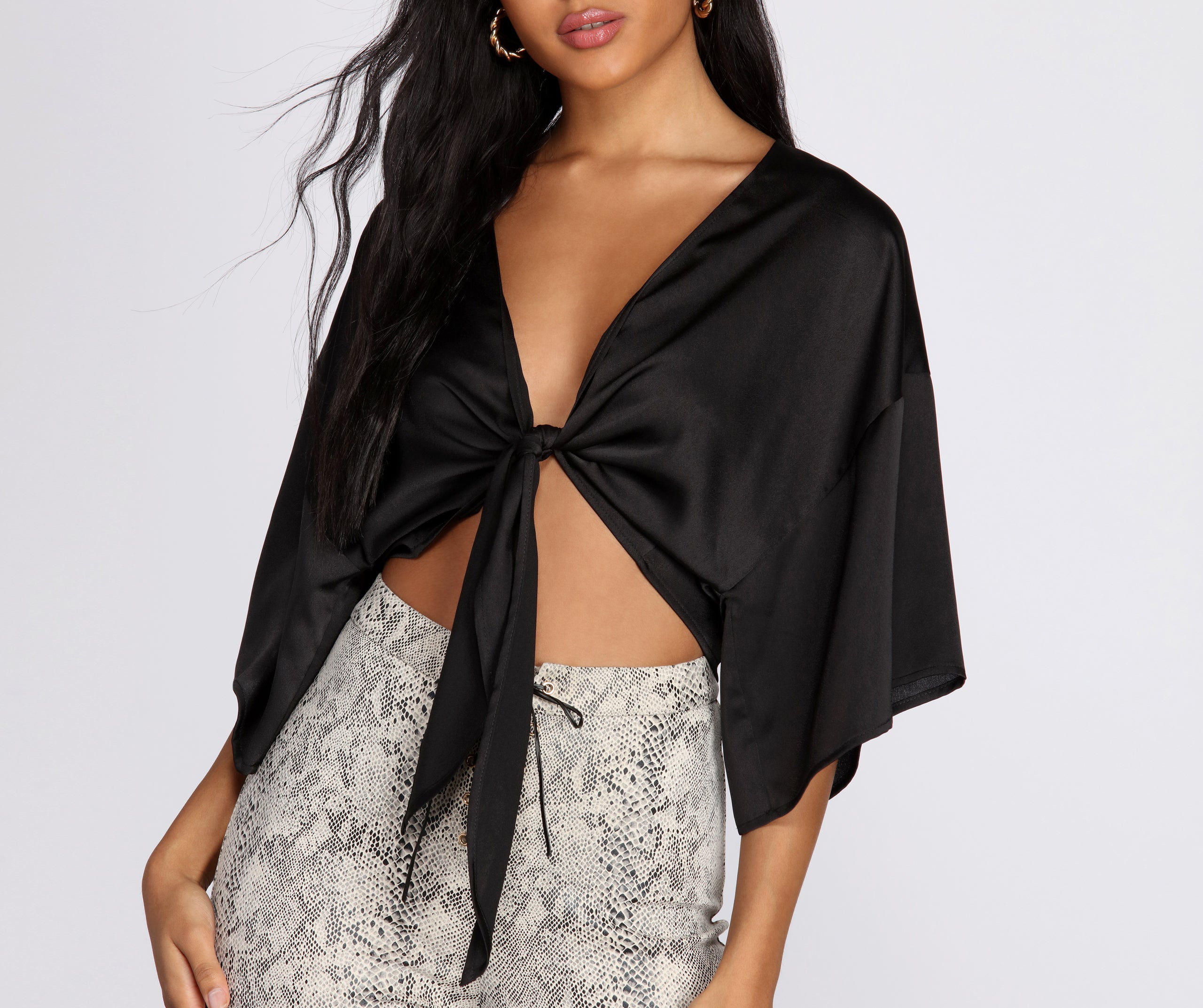 Satin Tie Front Kimono