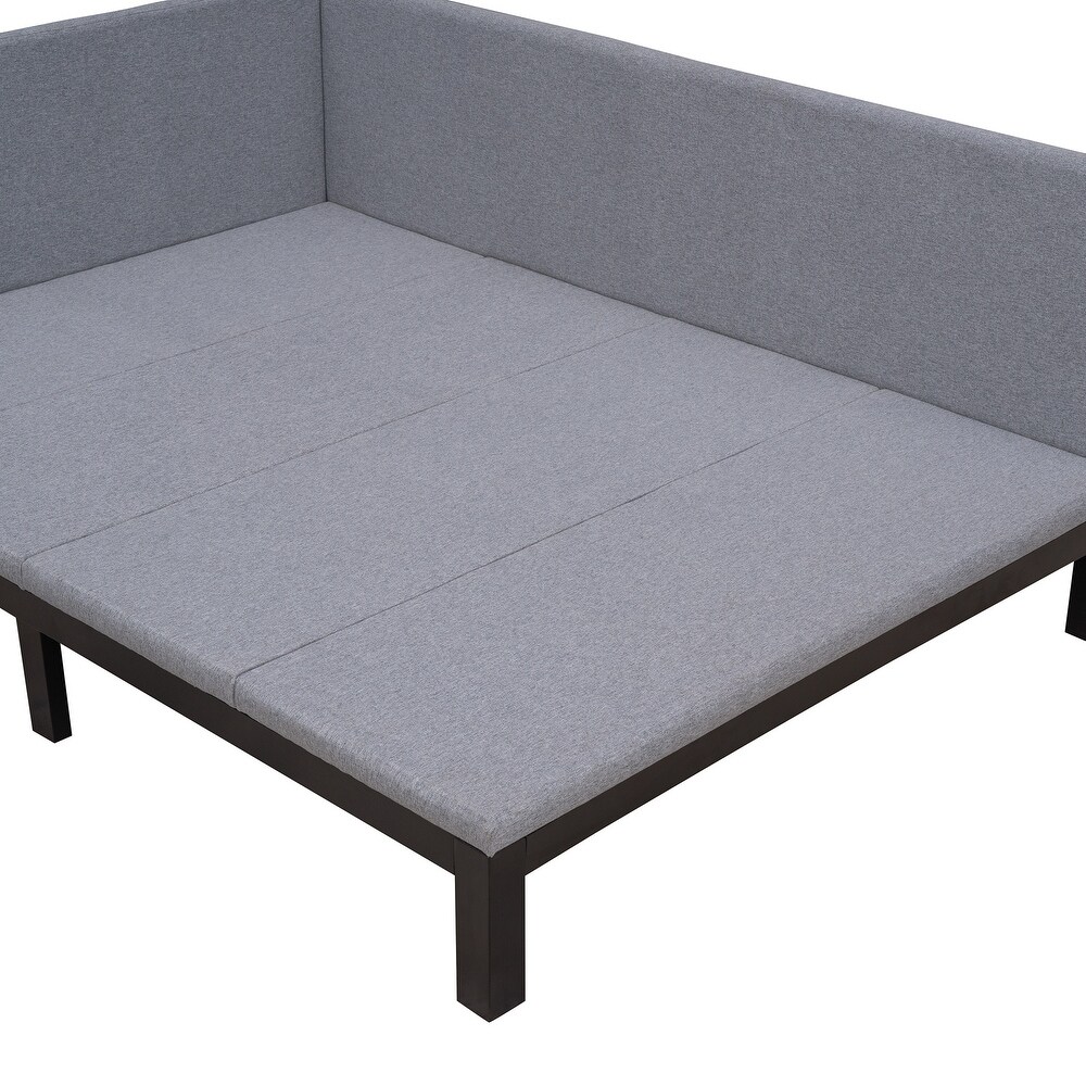 Full Linen Upholstered Daybed Single Sofa Bed  Three Dimensional Geometric Space Design Daybed for Single Apartment  Grey