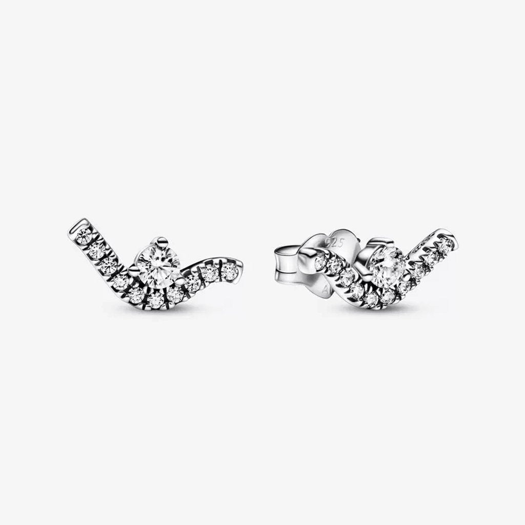 PANDORA  Sparkling Wave Stud Earrings