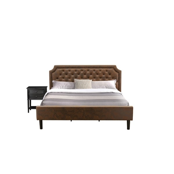 2Pc Bedroom Set - Dark Brown Faux Leather Upholstered Bed with Black Legs - Wire brushed Black Night Stand (Bed Size Option) - - 34939561