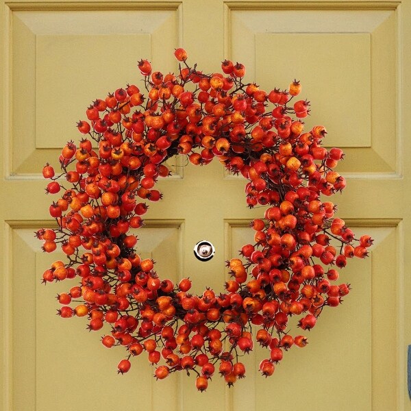 Berry Wreath Orange Decorative Fall Wreath for Front Door