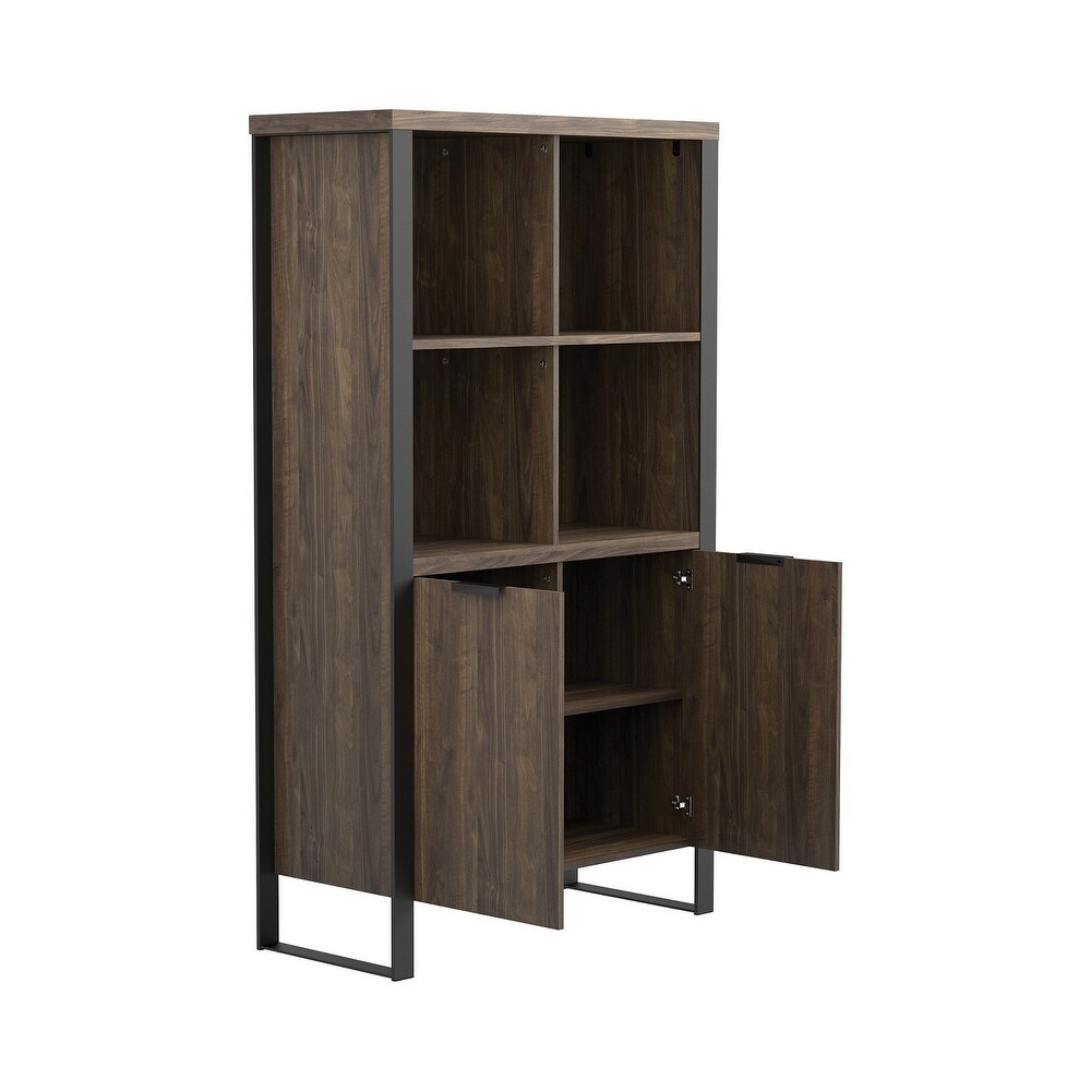 2 Door Rectangular Bookcase in Aged Walnut