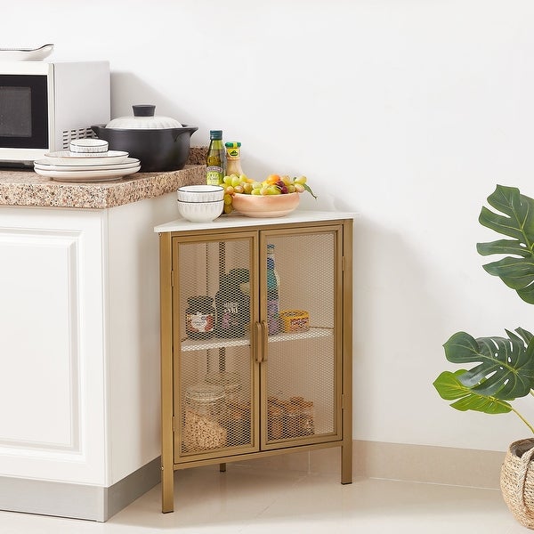 Industrial Triangle Corner Table with Dual Door and 3-tier Shelf Storage Cabinet