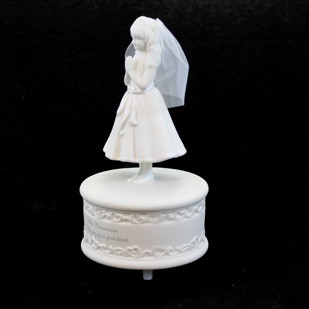 Religious First Communion Girl Figurine One Musical Figurine 6 0 Inches Musical Veil Prayer 65498 Porcelain White