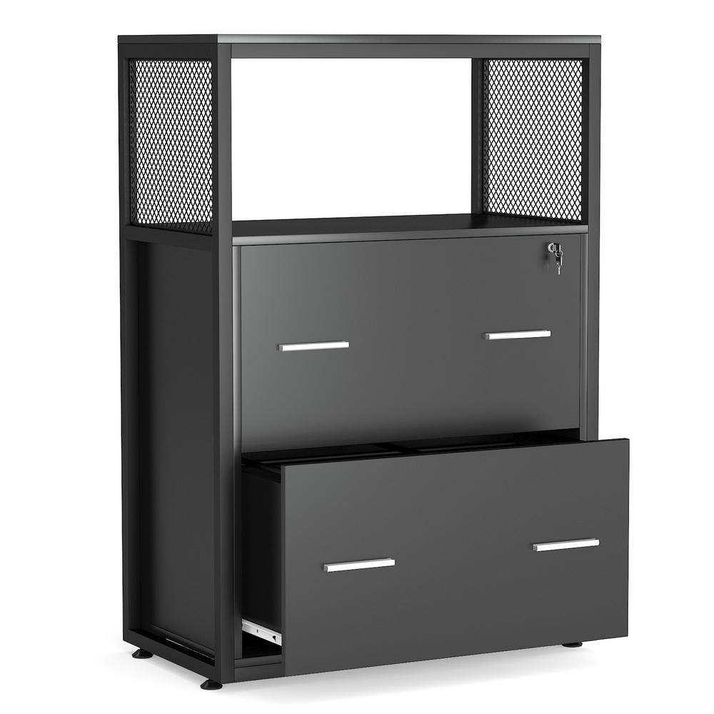 BYBLIGHT Atencio Black File Cabinet with Lock Lateral Filing Cabinet LetterLegalA4 Size BB-C0341XF