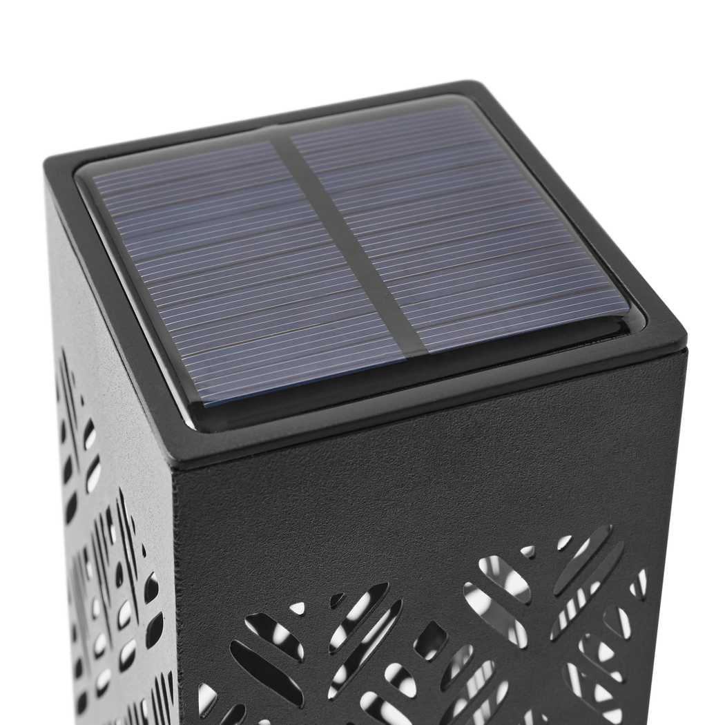 Better Homes & Gardens Punch Bollard Lamp Satin Black Solar-power Outdoor Pathlight With Palm Leaf Deco, 20LM