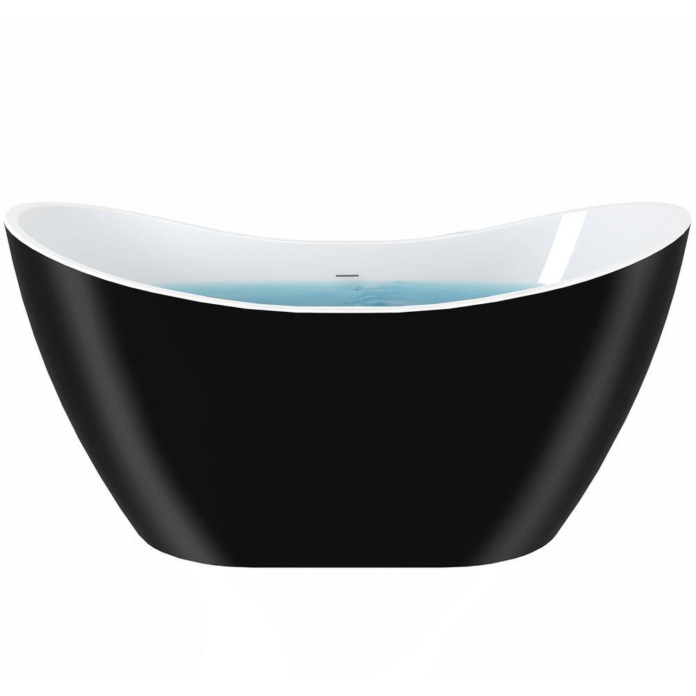 AKDY Freestanding 67 in. Fiberglass Double Slipper Flatbottom Modern Stand Alone Non-Whirlpool Bathtub in Glossy Black BT0093