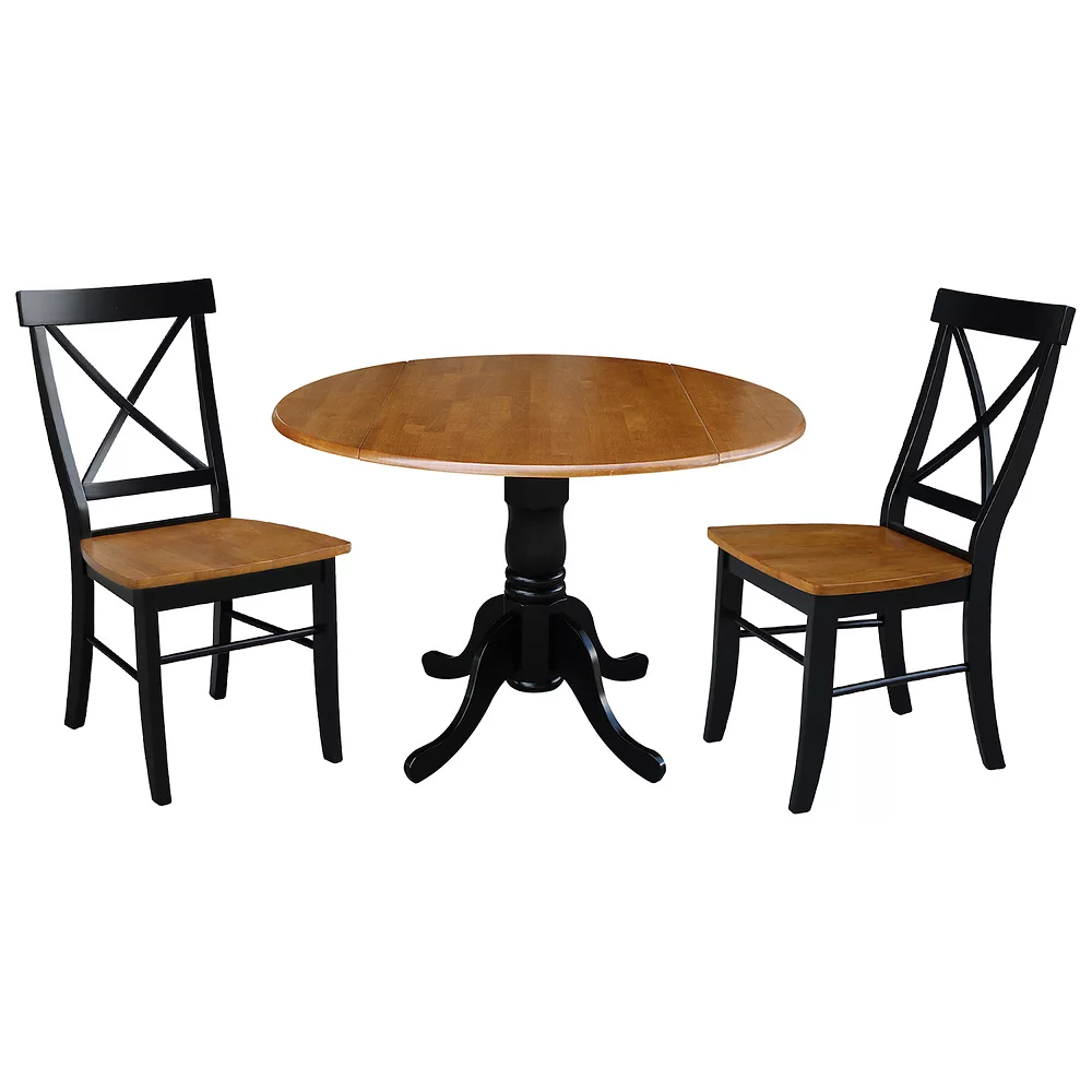 International Concepts Drop Leaf Dining Table and X-Back Chair 3-piece Set