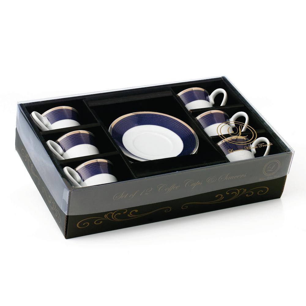 Lorren Home Trends Lorren Home 2 oz. Porcelain Espresso Set Service for 6-BlueGold Midnight-6