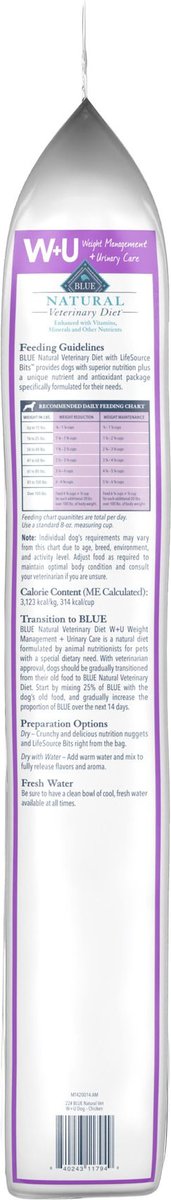 Blue Buffalo Natural Veterinary Diet W+U Weight Management + Urinary Care Dry Dog Food