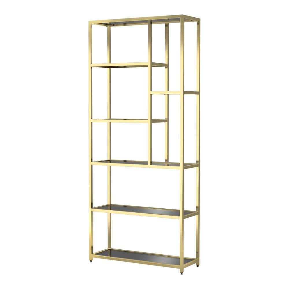 Furniture of America Himlind 90.5 in. Brass Plating and Black Metal 7-Shelf Standard Bookcase IDF-AC374BS