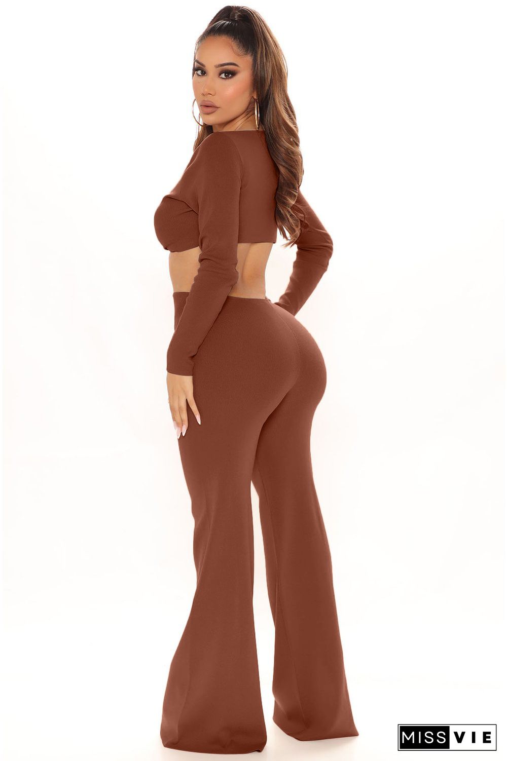 V Neck Long Sleeve Hollow Out Bodycon Jumpsuits