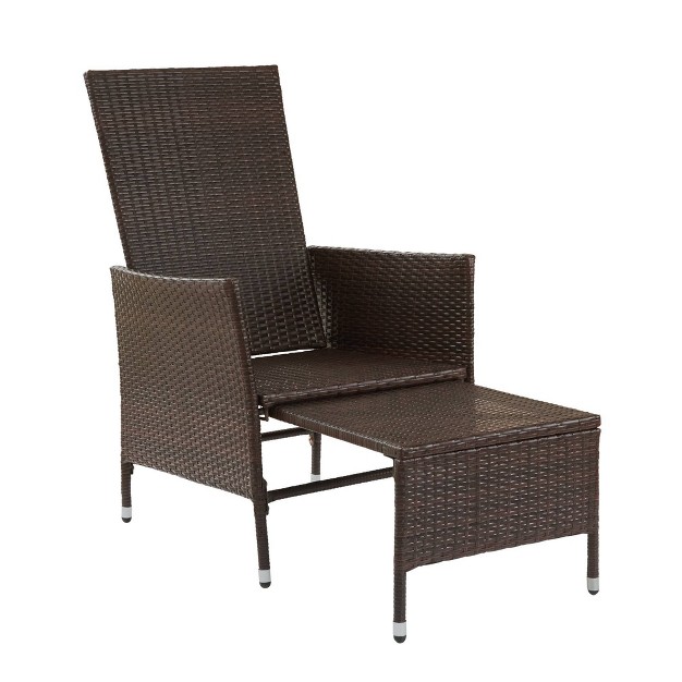 Outdoor Steel Arm Chair With Pull Out Ottoman Brown white Teamson Home