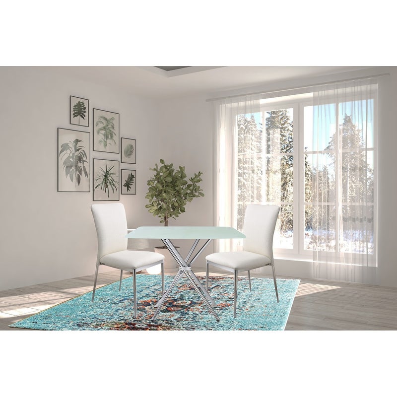 3 Pcs Square Frosted Tempered Glass Dining Table White Set