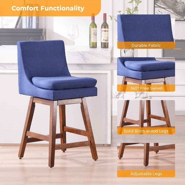 Faux Linen Swivel Bar Stools Set of 2， High Back Bar Height