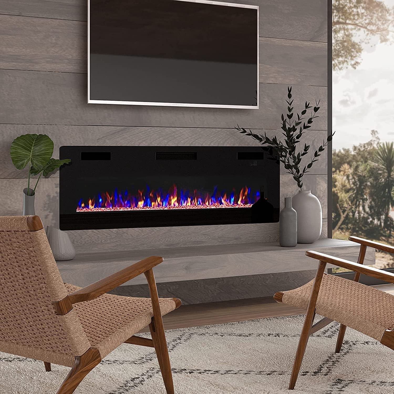 BOSSIN 72 inch Electric Fireplace, Recessed Wall Mounted Electric Fireplace inserts,Ultra Thin Adjustable Flame Colors & Speed Fireplace with Touch Screen and Remote Control