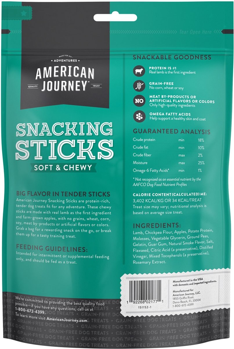 American Journey Lamb Recipe Grain-Free Soft and Chewy Snacking Sticks Dog Treats