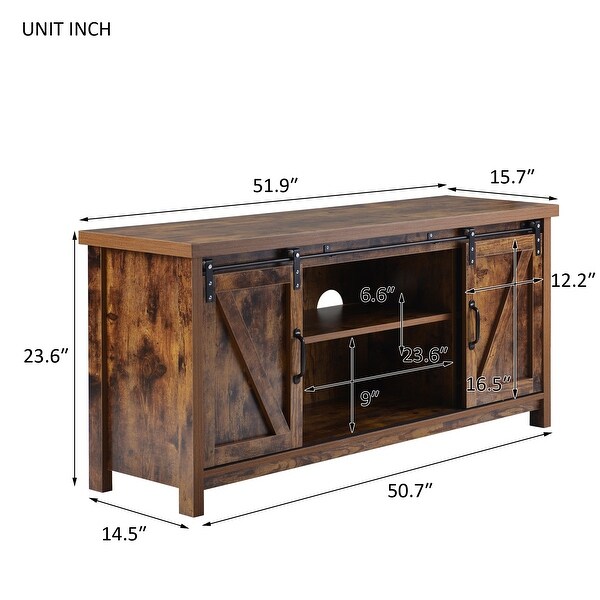 52''W Retro Rustic Wooden TV Stand Console with 2 Front Sliding Door TV Cabinet Entertainment Center