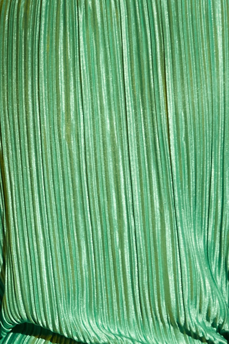 Green Plisse Pant Wide Leg