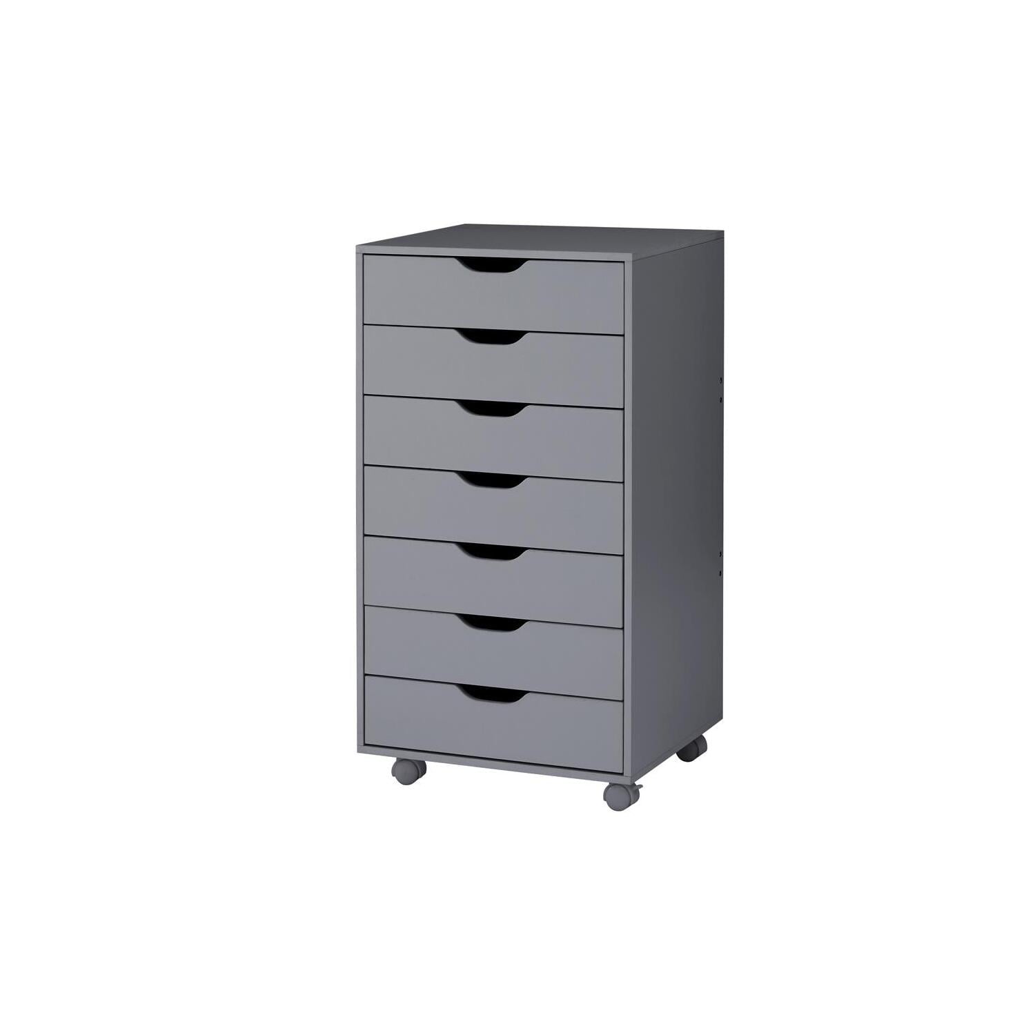 Naomi Home 7 Drawer Dresser for Bedroom, Stylish Tall Dressers with Wheels, Storage Shelves, Small Dresser for Closet, Makeup Dresser with 180 lbs Capacity - Gray