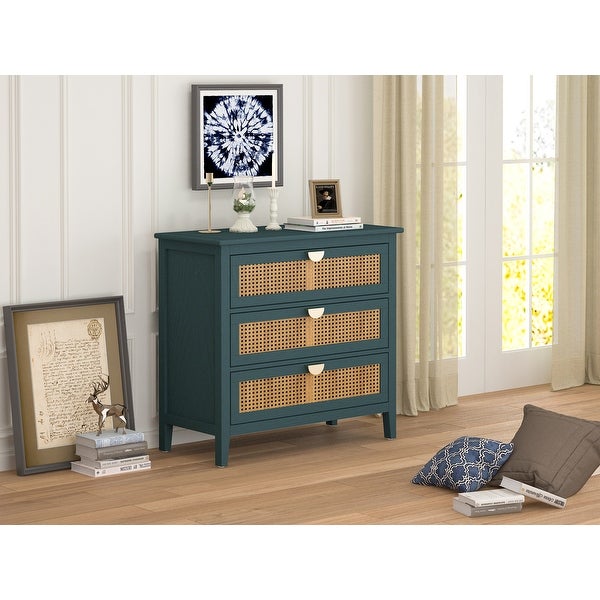 3 Drawer Cabinet，Natural rattan，American Furniture，Suitable for bedroom， living room， study