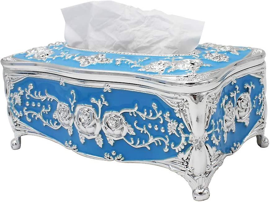 Rectangular Tissue Box Holder For Car Kitchen Table Bedroom Bar Napkin Box Cover Silver Blue