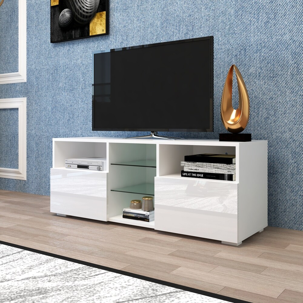 Minimalist TV Stand with LED Lights and Storage Drawers for 55\