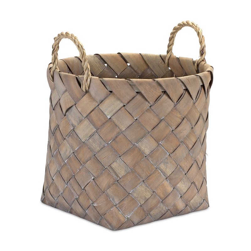 Natural Woven Wicker Basket With Handles (Set Of 3)