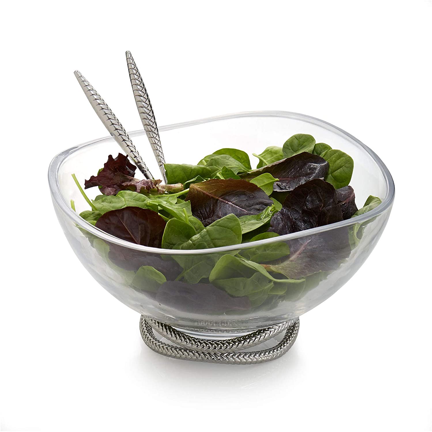 Nambe Braid Glass Salad Bowl with Servers