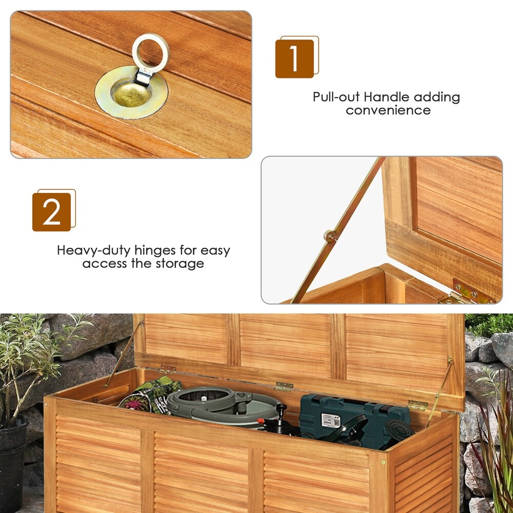 Gymax Acacia Wood Deck Box 47 Gallon Garden Backyard Storage Bench