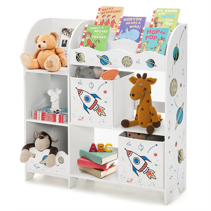 Kids Toy and Book Organizer Children Wooden Storage Cabinet with Storage Bins