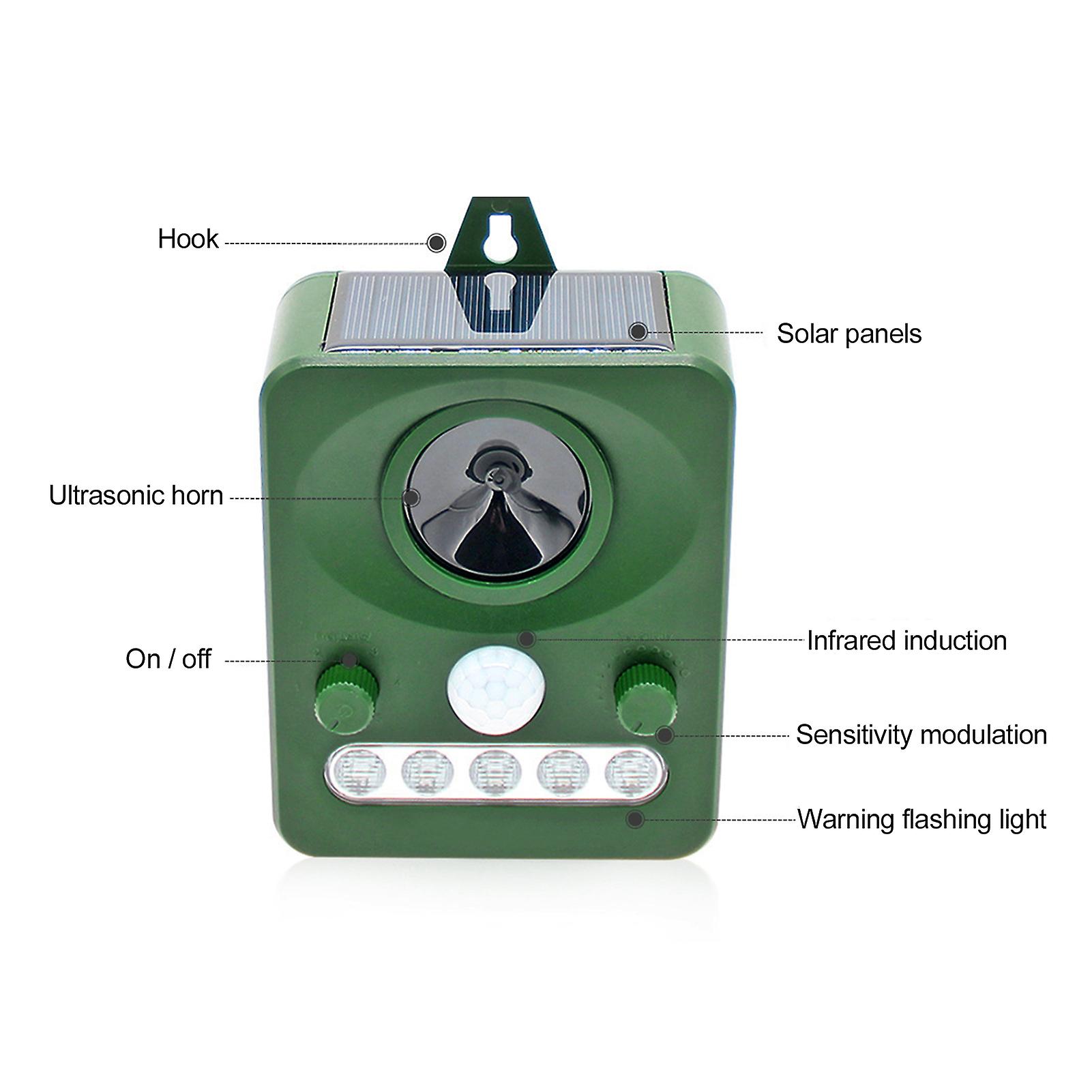 Green Ultrasonic Animal Repeller Solar Usb Charging Electronic Animal Repeller Outdoor Waterproof With Flashing Led Light For Foxes Birds Dogs