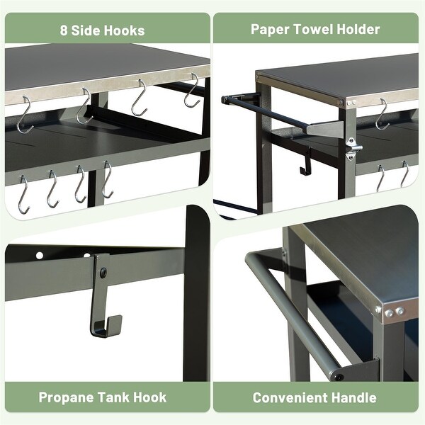 3Shelf Outdoor Grill Table with Wheels，Pizza Oven Table