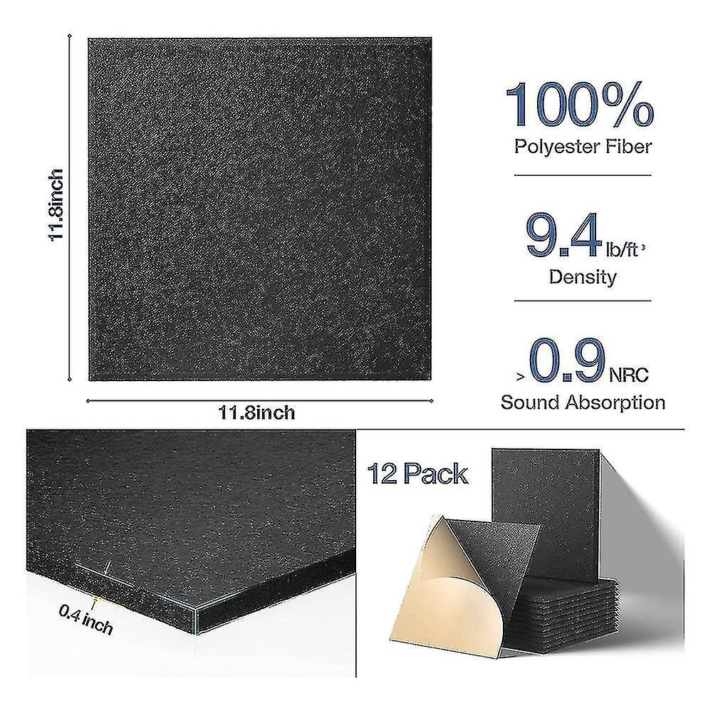 Self-adhesive Acoustic Panels 12 Pack，12 X 12 X 0.4 Inch Sound Padding，sound Absorbing Panel