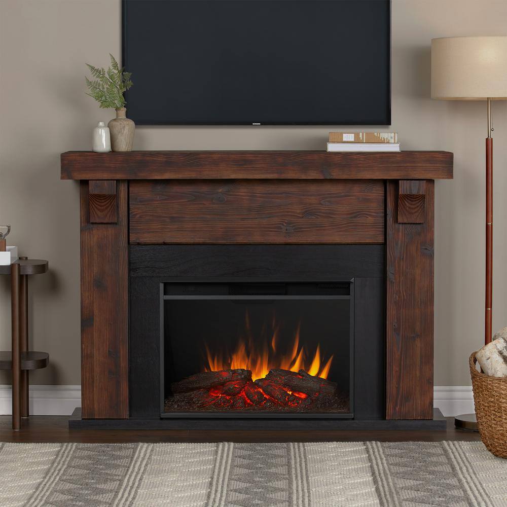 Real Flame Gunnison Grand 64 in. Freestanding Wooden Electric Fireplace in Chestnut Barnwood 8700E-CHBW