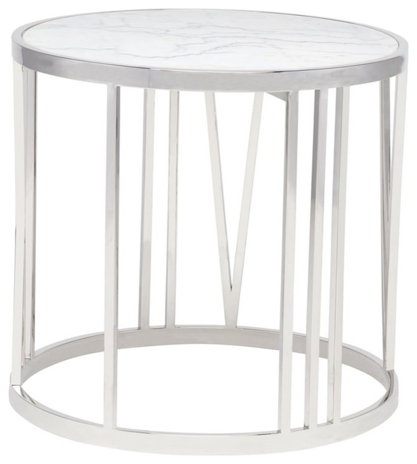 Home Square Roman Round Marble Top End Table in Silver and White   Set of 2   Contemporary   Side Tables And End Tables   by Homesquare  Houzz