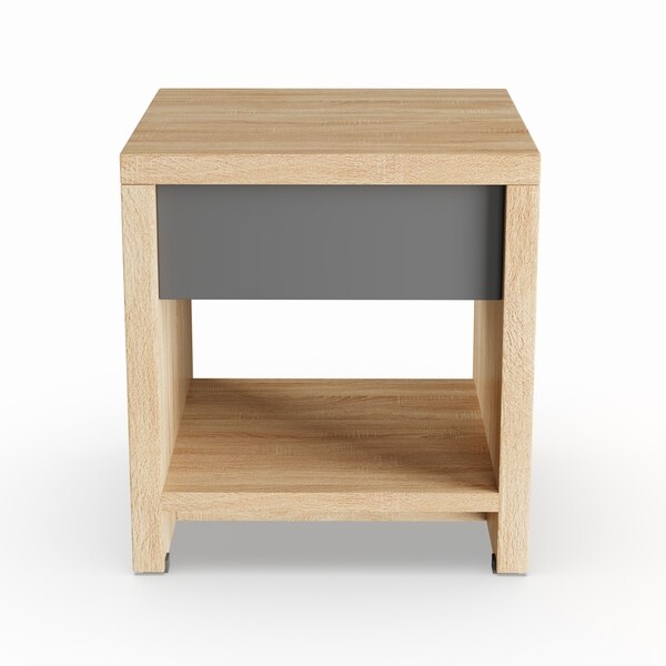 Carbon Loft Kitty Two-Tone Oak and Grey Wood 1-drawer Nightstand - - 21906873